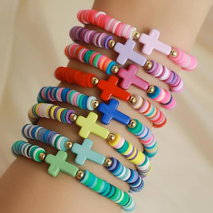 Heishi Surfer Clay Bead Bracelets Set for Women - Preppy Smile Evil Eye Beaded Stretch Bracelets Elastic Layering Friendship Bracelets- Stackable Boho Disc Summer Jewelry Set