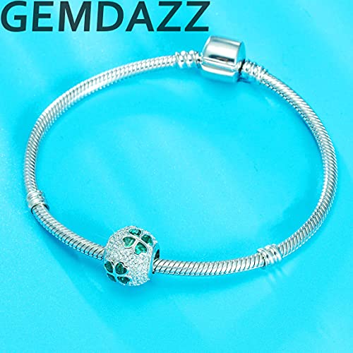 GEMDAZZ 925 Sterling Silver Valentines Day Charms Heart Charms, I Love You to The Moon and Back Pendant, Cupid Arrow and 4 Leaf Clover Beads fit European Bracelets, Gift for Lover/Wife/Girls - color: Lucky Green 4 Leaf Clover Charm