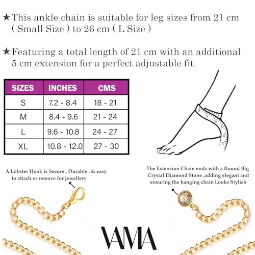 VAMA FASHIONS Adjustable 18K Gold Plated Figaro Chain Ankle Anklet Leg Toes Foot Payal Heel Anklets Bracelet Chains For Women