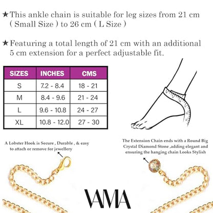 VAMA FASHIONS Adjustable 18K Gold Plated Figaro Chain Ankle Anklet Leg Toes Foot Payal Heel Anklets Bracelet Chains For Women