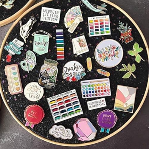 Wall Hanging Brooch Jewelry Storage Display Stand Enamel Pin Display Holder Earrings Necklace Glitter Pin Display Board with stars, Pin Collection Display, Canvas/leather Embroidery Hoop (Black) - color: Black