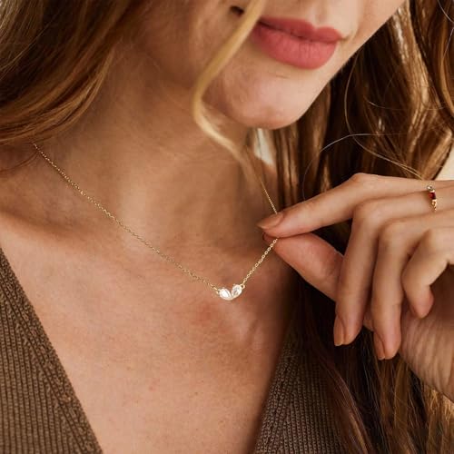 Gold Necklace for Women, Dainty 14K Gold Plated Pendant Necklaces for Women Trendy Simple Choker Chain Cubic Zirconia Circle/Interlocking/Sun/Pearl Necklace Fashion Jewelry Charm Gifts - color: Heart CZ Pendant