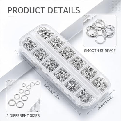 1200 Pcs Jump Rings for Jewelry Making, Open Jump Rings with Pliers, Tweezer and Lobster Clasps for Necklace Repair and Bracelet Making (Silver) - color: Silver