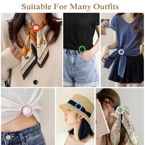 12PCS Silk Scarf Ring Clip T-shirt Tie Clips for Women Fashion Resin Ring Scarves Clasp Waist Buckle for Shirts Clothing Clothing Rings Wrap Holder with 1 Exquisite Box Rainbow Style(Inner 1.18in)