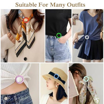12PCS Silk Scarf Ring Clip T-shirt Tie Clips for Women Fashion Resin Ring Scarves Clasp Waist Buckle for Shirts Clothing Clothing Rings Wrap Holder with 1 Exquisite Box Rainbow Style(Inner 1.18in)