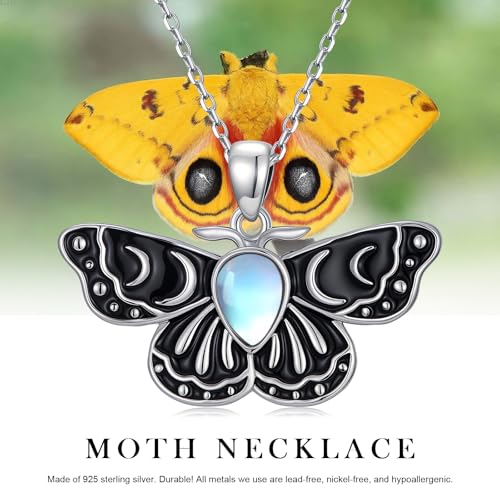 Sterling Silver Halloween Necklace Gothic Jewelry Gifts for Women Men - style: Moth-Moonstone
