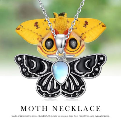 Sterling Silver Halloween Necklace Gothic Jewelry Gifts for Women Men - style: Moth-Moonstone