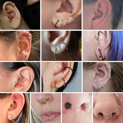 18G Nose Hoop Rings Surgical Steel Hinged Segment Clicker Rings 16G Septum Lip Rings 10 PCS Conch Daith Rook Cartilage Tragus Helix Sleeper Lobe Hoop Earrings Piercing Jewelry for Women 6mm to 16mm - color: Rainbow:10 pcs
