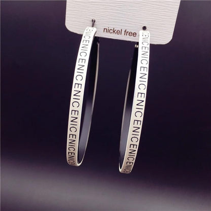 Hoop Earrings for Women Leather Hoop Earrings-Medium/Large Hoops-Lightweight hoop - color: White Letters