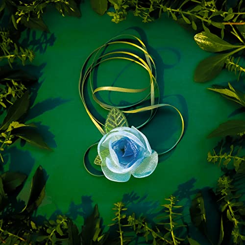 Black Choker Camellia Flower Lace-up Necklace For Women - color: Blue foliage flowers
