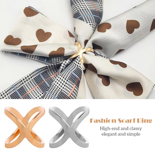 2PCS(Gold+Silver) X Shaped Scarf Ring Buckle Jewelry Silk Scarf Clips Clothing Wrap Holder for T-Shirt Neckerchief Shawl