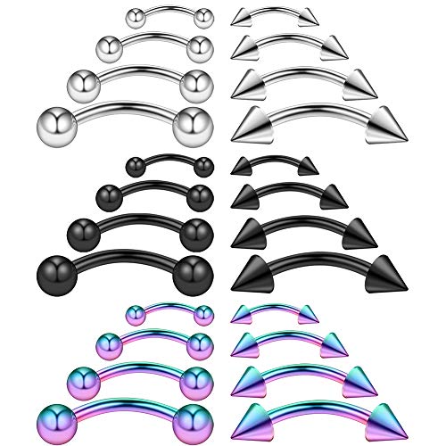 Ruifan 24PCS 16G Surgical Steel Eyebrow Ear Navel Belly Lip Ring Body Piercing Jewelry - color: Mix Color 1#