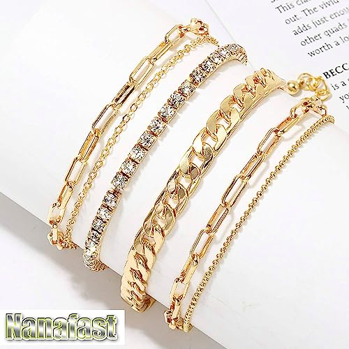 Nanafast 4-6PCS Ankle Bracelets Set for Women Gold Boho Beach Anklet Chain Adjustable Foot Jewelry for Women Extremely Simple Style - color: 4PCS