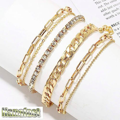 Nanafast 4-6PCS Ankle Bracelets Set for Women Gold Boho Beach Anklet Chain Adjustable Foot Jewelry for Women Extremely Simple Style - color: 4PCS