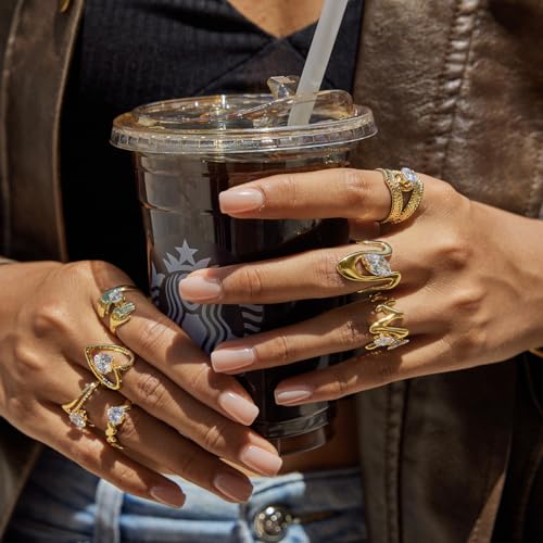 Gold-Plated Butterfly Ring with Dangling Chains and Cubic Zirconia, Adjustable Statement Ring,Cocktail Party Minimalist Ring for Women - style: Style D