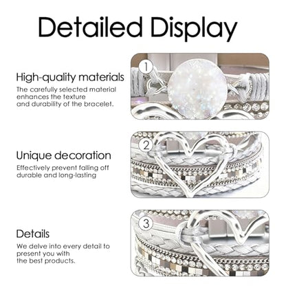 Leather Wrap Bracelets for Women, Boho Leopard Multi-Layer Crystal Beads Cuff Jewelry - color: J-Warp-020