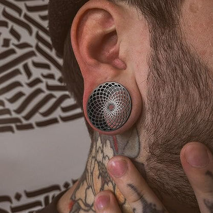 1 Pair New Classic gauges Ear Plugs Tunnels Hypoallergenic 316 Stainless Steel Ear Gauges 8mm-25mm (0G-1") Body Piercing Jewelry - color: Black-1407, size: 0G(8mm)
