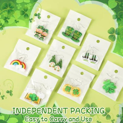8 Pairs St Patricks Day Acrylic Earrings for Women | Shamrock Clover Dangle Earrings, Ireland St Patricks Day Gifts Parade Party Accessory, Lightweight Acrylic, Double Side - style: St Patrick's Day