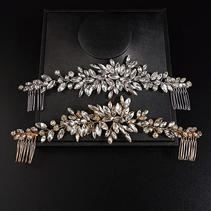 JWICOS Wedding Crystal Hair Comb Bridal Hair Comb Hair Clip Vine Headpiece Wedding Hair Accessories for Brides (Gold) - color: Gold