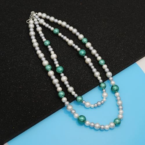 AAA+ Simulated Pearl Strand Necklace Colorful 10mm Pearls Choker Necklaces for Women 1920s Long Costume Jewelry Gift - color: emerald 2 layers