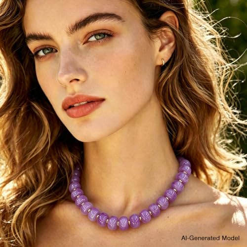 Colorful Chunky Resin Beaded Choker Necklaces for Women | Multicolor Beads, Sturdy Metal Chain, Adjustable, Detachable, Lightweight, Summer Beach Boho, Trendy Statement Jewelry Gift - color: Light Purple