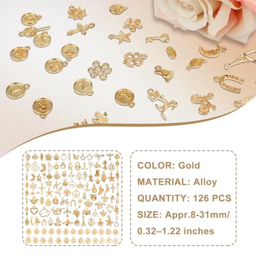 126 PCS Wholesale Bulk Lots Jewelry Making Charms, Mixed KC Gold Charms Letter A-Z Pendants DIY for Necklace Bracelet Jewelry Making and Crafting - color: Gold-126PCS