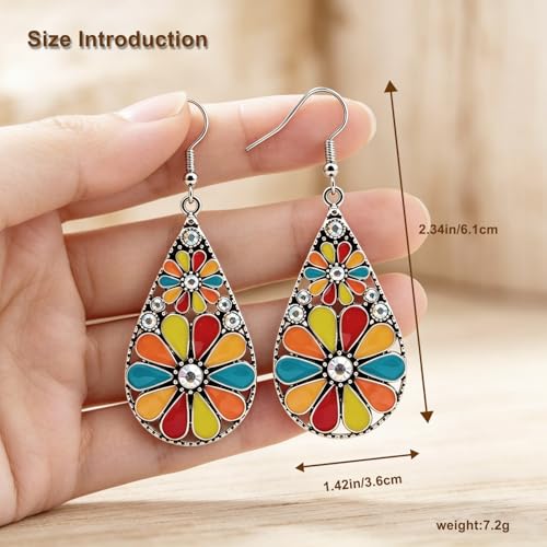 Colorful Green Teardrop Earrings for Women - Bohemian Style Enamel Dangle Earrings Lightweight Fashion Jewelry for Daily/Wedding/Party - color: yellow red blue
