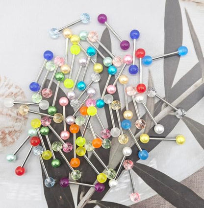 48pcs 14G Stainless Steel Nipple Rings Candy Color Tongue Straight Barbell Piercing Glow in Dark Retainer Piercing Jewelry for Women Men 16mm Bar
