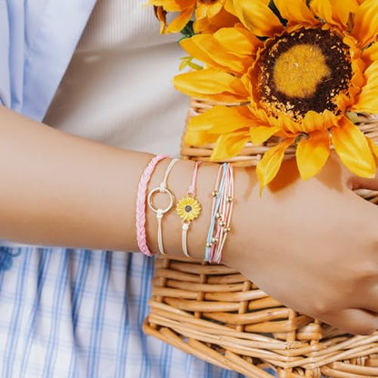Sunflower Friendship Bracelets Boho Stackable String Bracelets Cute Trendy Gifts for Teen Girls Women - color: Pink