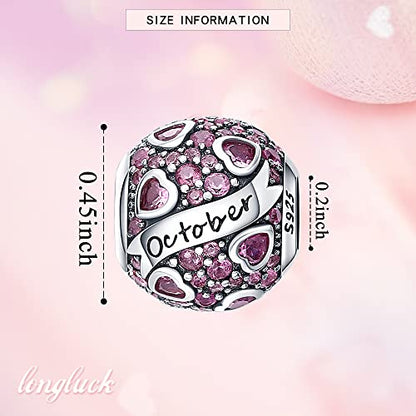 925 Sterling Silver Birthstone Charms fits Charms Bracelets for Woman，with 5A Cubic Zirconia Dangle Pendant Bead,Happy Birthday Charms for Bracelet and Necklace Valentine's Day Mother's Day Gift - color: 1-October Birthstones