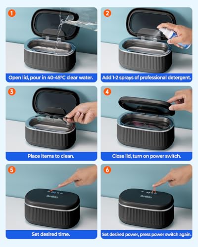 35W Ultrasonic Jewelry Cleaner, 45KHz Retainer Cleaner for Jewelry, 5 Timer & 3 Power Modes, Eyeglasses, Rings, Watch Strap, Dentures - 20oz, 304 Stainless Steel Tank, Quiet <38dB (Black) - color: Black