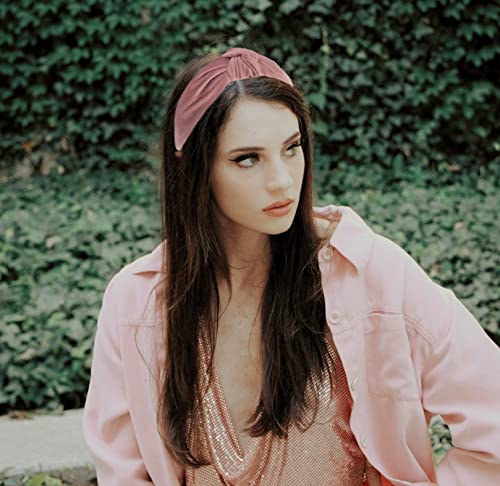 Women's Knotted Headband: Dusty Pink Velvet Top Knot Fashion Head Bands With Non-Slip Material - color: Dusty Pink A