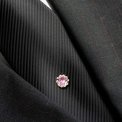 HAWSON Mens Tie Tack with Chain Round Crystal Wedding Business Accessories - color: Gold + Light Rose