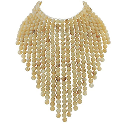 Coiris Boho African Wooden or Acrylic Beaded Bib Statement Necklace Strands Layered Cluster Chunky Collar Choker Wood Necklace for Women Fashion Costume Jewelry - color: Beige
