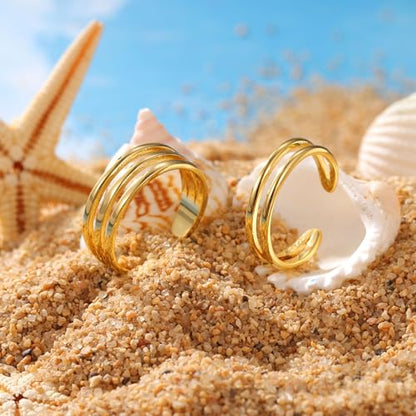 PLOMFOV 14K Gold Filled Gold Toe Rings for Women Adjustable Toe Rings Non Tarnish Solid 14K Real Gold Toe Ring - style: Triple Line
