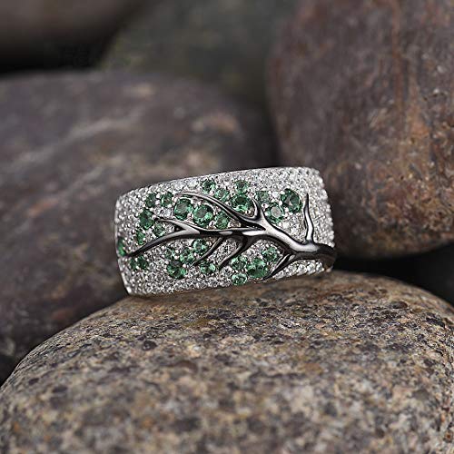 Santuzza 925 Sterling Silver Cherry Ring Cubic Zirconia Tree Branches Ring for Women - color: Green Spinel