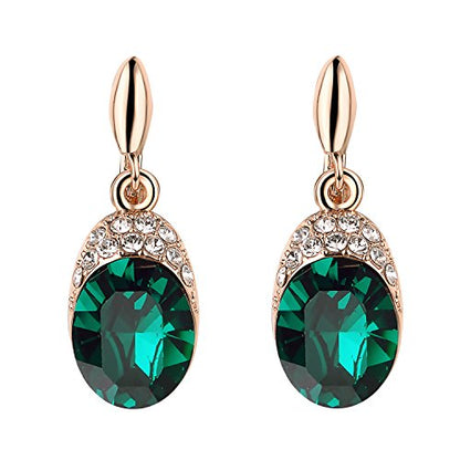 Yoursfs Wedding Clip on Earrings For Women 18K Gold Plated Halo Big Austrian Crystal Dangle Earring Birdal Jewelry - color: Green