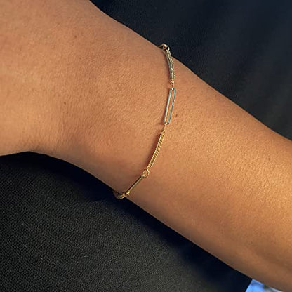 Womens Dainty Gold Chain Bracelet,Simple Layered Chain Bracelets,Beaded Turquoise Bracelet,Charm Crystal Bar,Heart,Karma,Triangle,Pearl Bracelets for Women - color: Handmade Chain