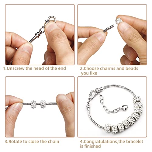 20 Pieces Snake Chain Charm Bracelet with Bracelet Helper Adjustable Snake Charm Bracelet Chains with Heart Lobster Clasp Extender Chain DIY Bracelet Chain for Women Jewelry Making Gifts Supplies - color: 20Pcs Snake Chain Bracelet with Bracelet Helper