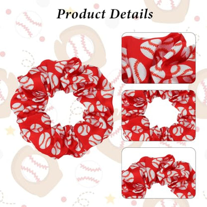 Red Baseball Print Scrunchies 20 Pack Soft Elastic Hair Ties for Women Girls Sports Fan No Slip Game Day Hair Accessories Daily Styling - color: Red Baseball