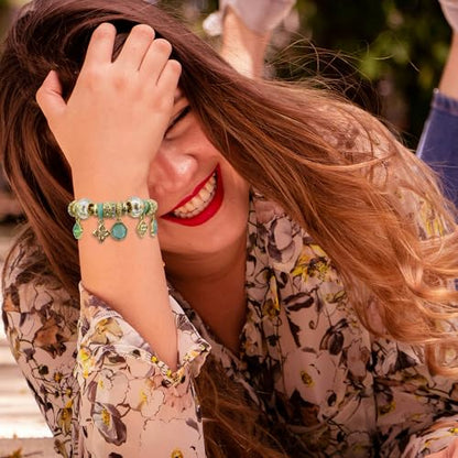 Charm Bracelet Gold Bracelets for Women Gifts | LOVE Heart Hollow Flower Bow Pink Green Square Gemstone Beaded Charm Bracelet Cute Adjustable Bracelet Jewelry - style: Green Square Gemstone