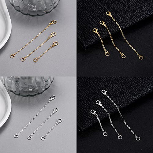 Softones 12-18Pcs Ankle Bracelets Extenders-Extension for Womens Jewelry(1 2 3 Inch),with Lobster Clasp and O-Clasp from Gold Silver Rose Gold - color: F:Lobster clasp 6-Gold 6-Silver