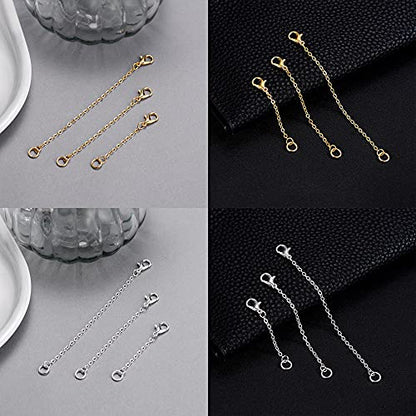 Softones 12-18Pcs Ankle Bracelets Extenders-Extension for Womens Jewelry(1 2 3 Inch),with Lobster Clasp and O-Clasp from Gold Silver Rose Gold - color: F:Lobster clasp 6-Gold 6-Silver