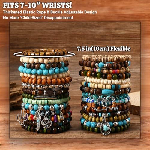 Punk Beaded Bracelets Pack for Men Women, Mens Bracelet Set with Beads, Mens Bead Bracelet Stackable Gothic Boho Adjustable Men Bead Bracelet Pack - color: 30pcs
