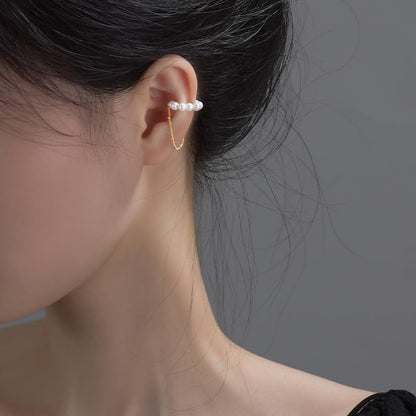 Ear Cuffs Earrings for Women Non Piercing Cartilage Cuff Wrap Clip on Earrings Trendy Pearl Rhinestone Tassel Chain Earrings Jewelry for Women - color: Gold Pearl Chain Ear Cuff