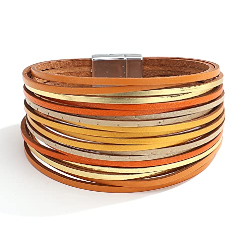 hotoo Leather Wrap Bracelet for Women - color: Orange Leather Bracelets