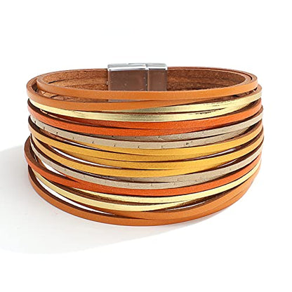 hotoo Leather Wrap Bracelet for Women - color: Orange Leather Bracelets