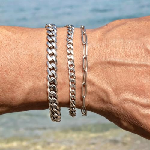 Mens Bracelet - Dainty Gold/Silver Chain Bracelet Stack 14K Gold Plated Silver Bracelets for Men Stainless Steel Adjustable Cross Charm Cuban Link Bracelet Snake Jewelry Set to Men Dad Birthday Day - color: S4, size: 7+2 inch