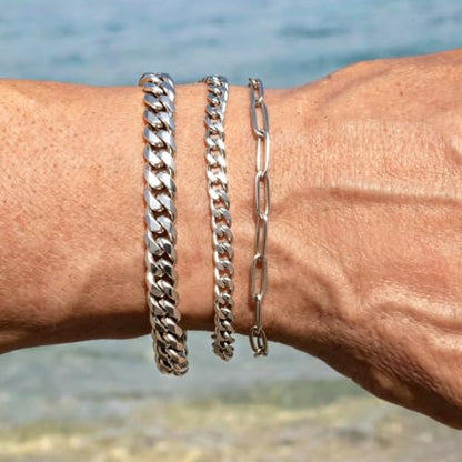 Mens Bracelet - Dainty Gold/Silver Chain Bracelet Stack 14K Gold Plated Silver Bracelets for Men Stainless Steel Adjustable Cross Charm Cuban Link Bracelet Snake Jewelry Set to Men Dad Birthday Day - color: S4, size: 7+2 inch