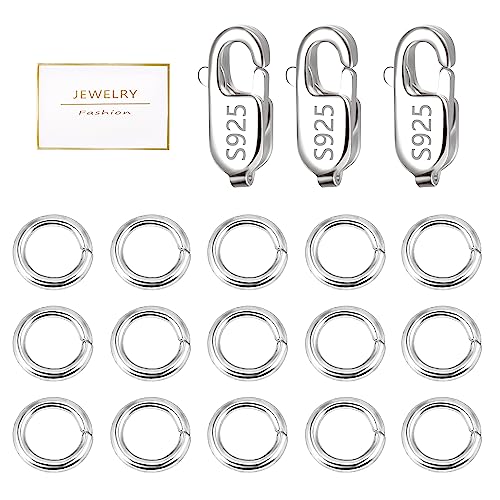 925 Sterling Silver Jewelry Making Lobster Clasps with Open Jump Rings Set | Small Spring Italian Clasps Lobster Claw Jump Rings Necklace Chains Connect Link Repair kit Supplies 925 Jewelry Findings - color: 23PcsB